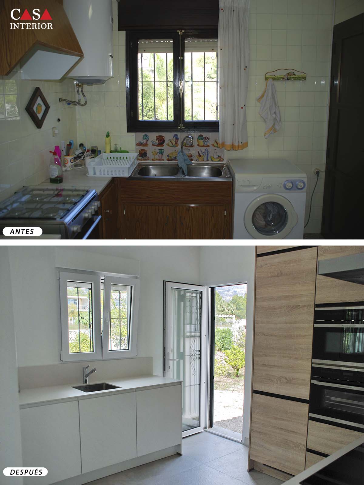 Cocina moderna Inline 551 blanco alpino mate & Rio roble virginia en Altea