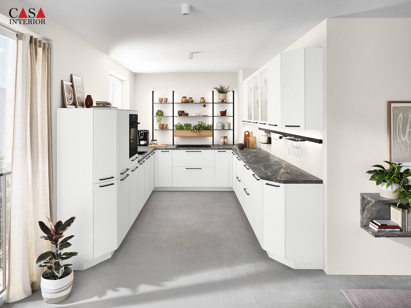 Modern kitchen Küchentime Senso 488 premium honed white