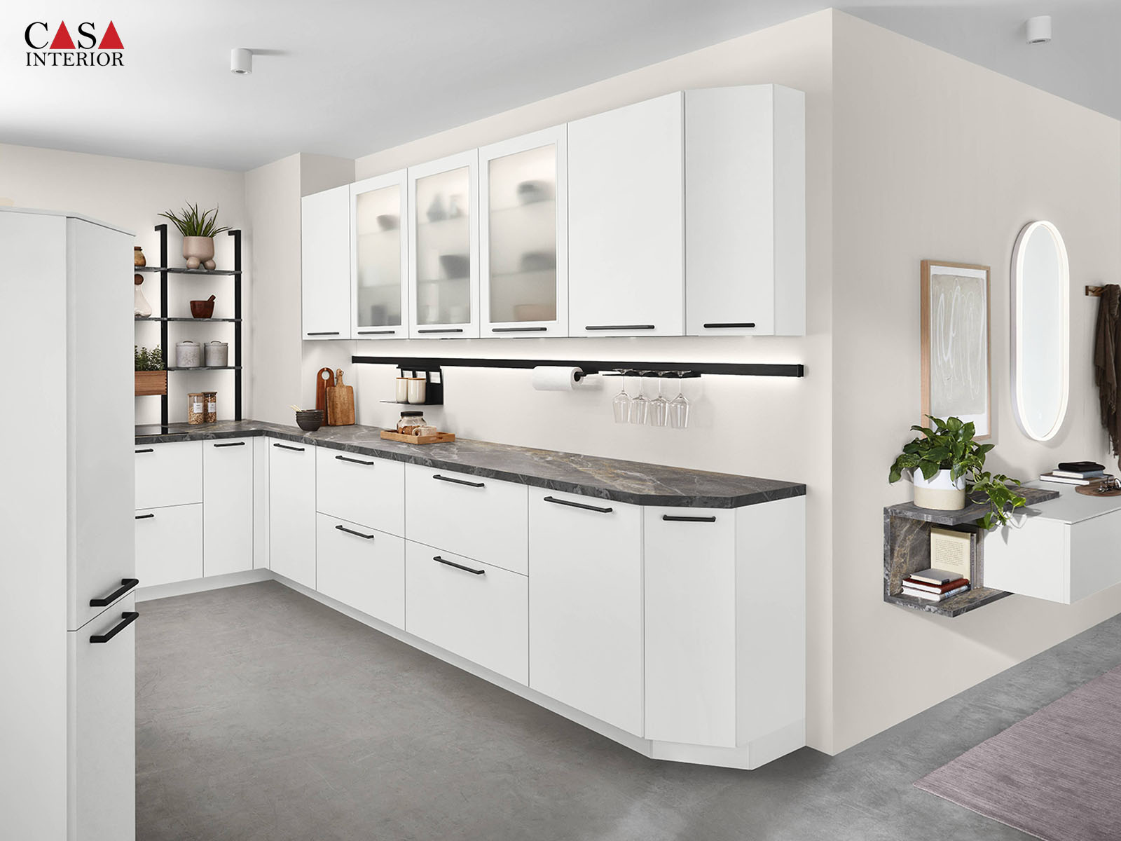 Modern kitchen Küchentime Senso 488 premium honed white