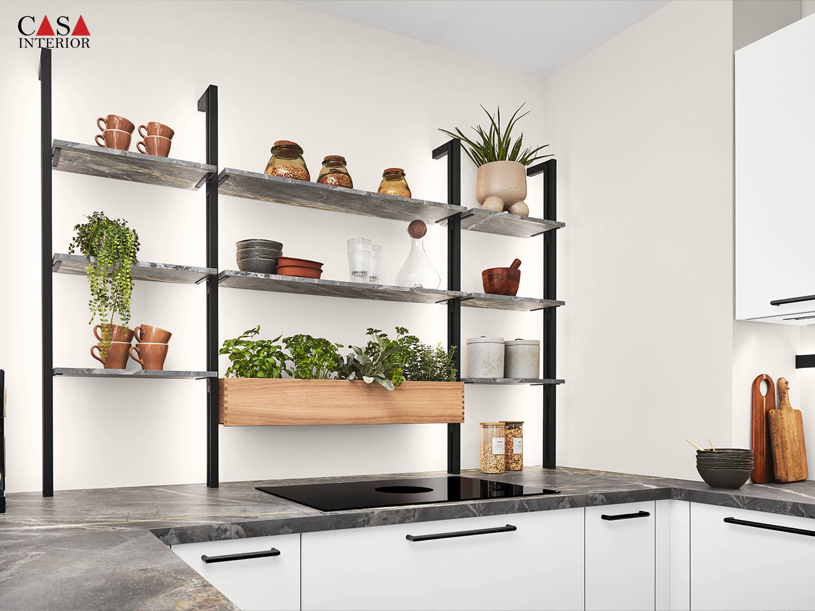 Modern kitchen Küchentime Senso 488 premium honed white