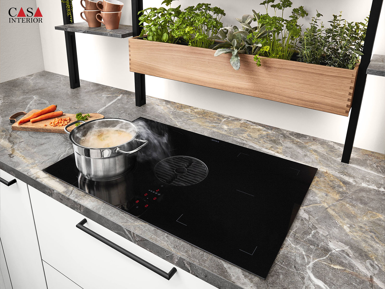 Modern kitchen Küchentime Senso 488 premium honed white