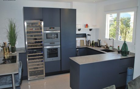Modern Kitchen Küchentime Easytouch laquered Laminate Fjord Blue Ultra Matt in Benidorm