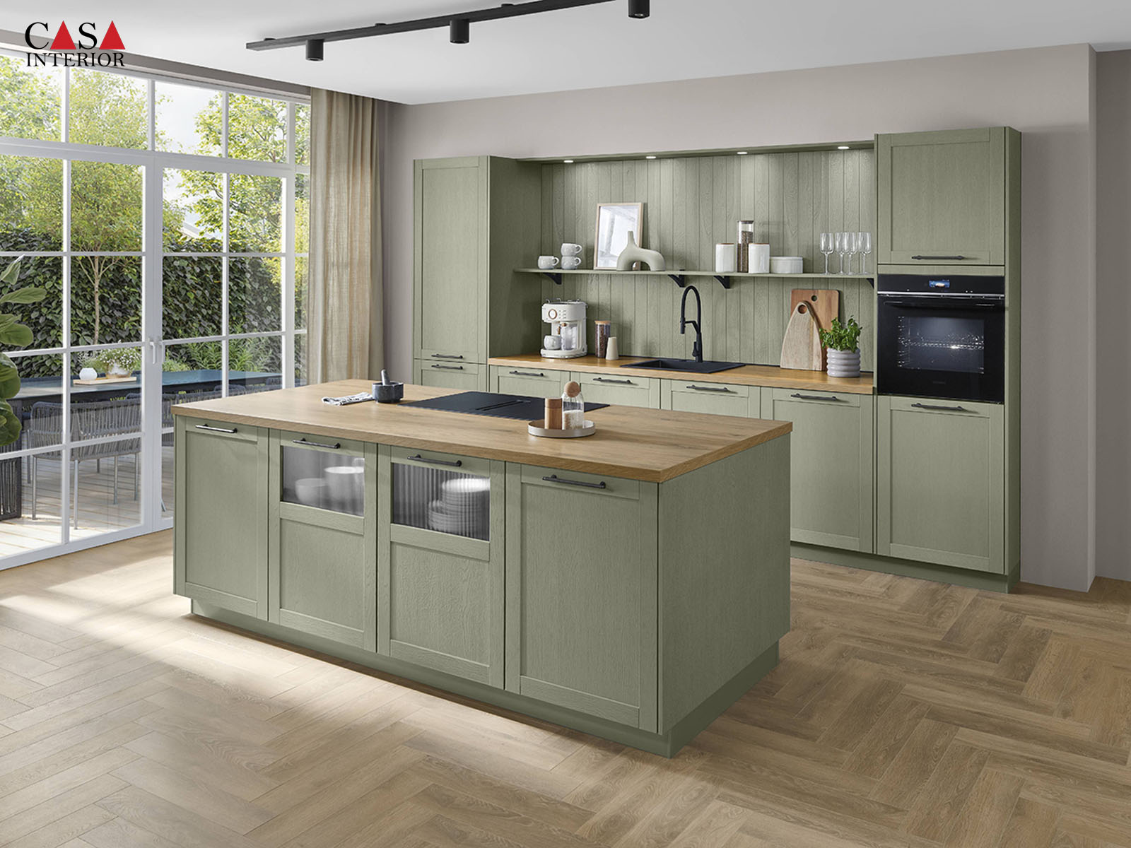 Cocina clásica Nobilia Frame 617 Estructura de madera verde oliva